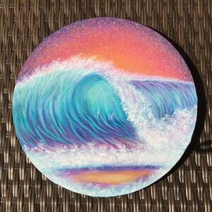 Ocean Wave Painting Round Canvas Wall Art